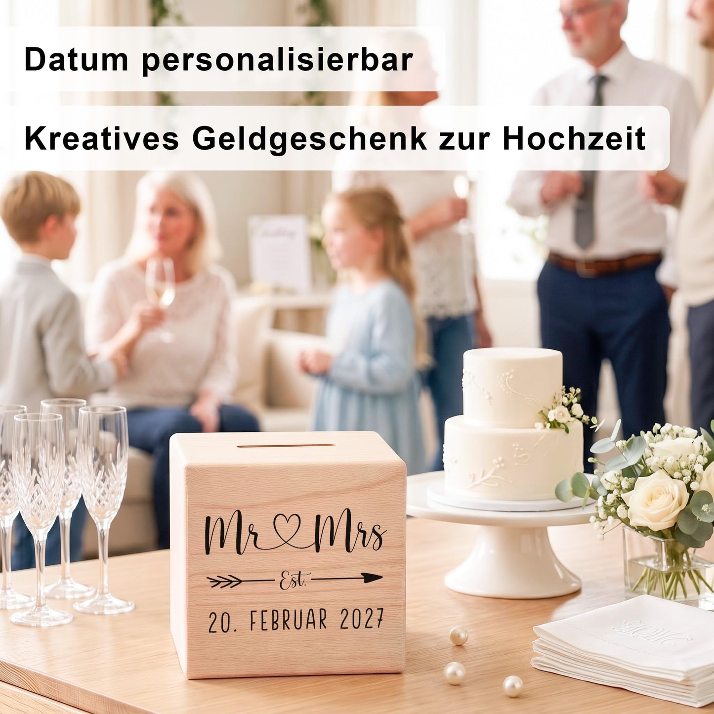 Geldgeschenk zur Hochzeit personalisierte Holz Spardose Hochzeitsgeschenk für Brautpaar