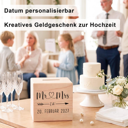 Geldgeschenk zur Hochzeit personalisierte Holz Spardose Hochzeitsgeschenk für Brautpaar