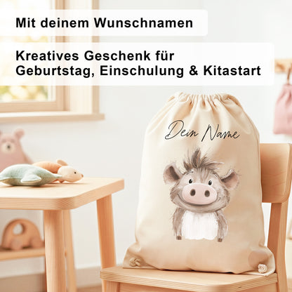 Warzenschwein Turnbeutel für Kinder personalisierter Sportbeutel für den Kindergarten Stoffbeutel mit Kordelzug