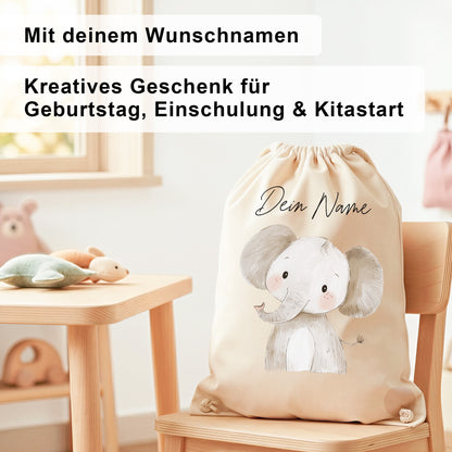 Elefant Turnbeutel für Kinder personalisierter Sportbeutel für den Kindergarten Stoffbeutel mit Kordelzug