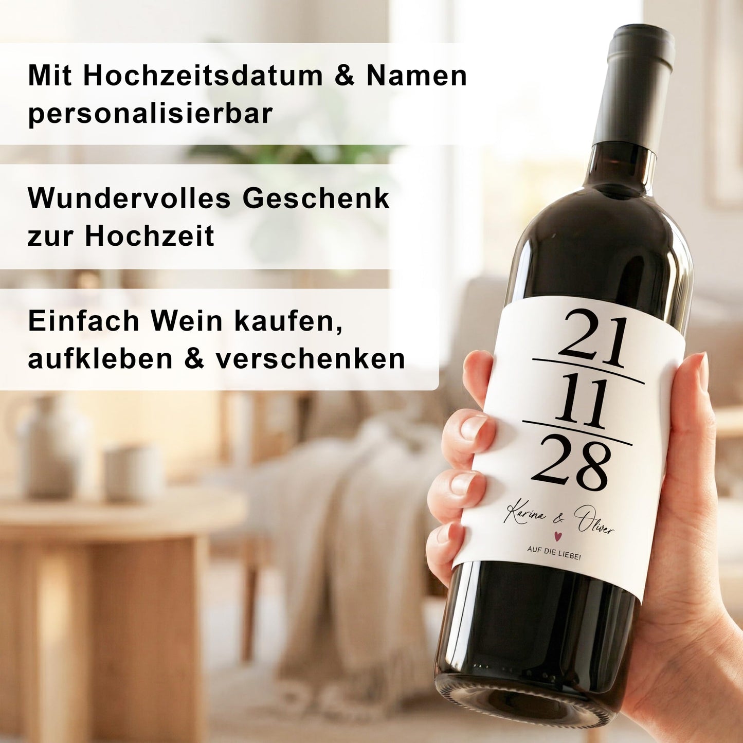Flaschenetiketten zur Hochzeit personalisiert Weinetiketten  Hochzeitsgeschenk Wein Geschenk | 2 Stück | 10x12 cm