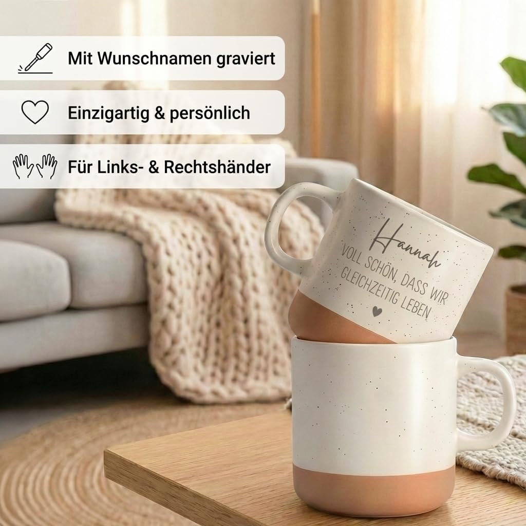 Voll schön dass wir gleichzeitig leben Steingut Tasse personalisiert mit Gravur Lieblingsmensch BFF Geschenk Bestie Herzensmensch