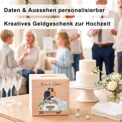 Geldgeschenk zur Hochzeit personalisierte Holz Spardose Hochzeitsgeschenk für Brautpaar als Geld Geschenk