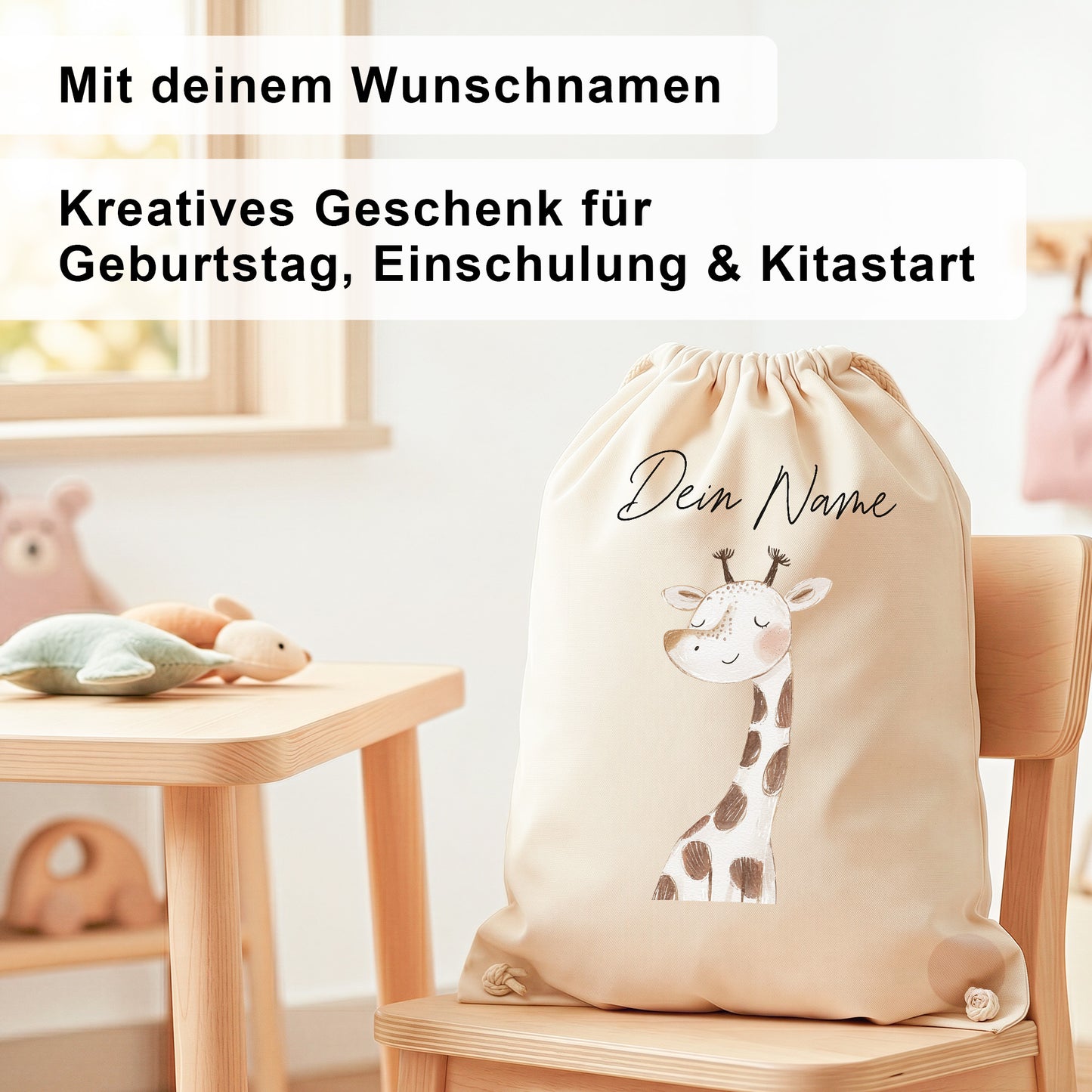 Giraffe Turnbeutel für Kinder personalisierter Sportbeutel für den Kindergarten Stoffbeutel mit Kordelzug