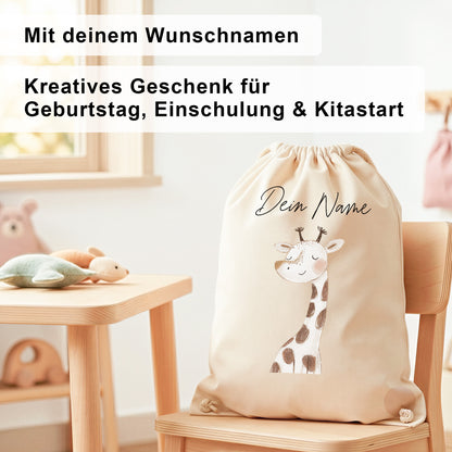 Giraffe Turnbeutel für Kinder personalisierter Sportbeutel für den Kindergarten Stoffbeutel mit Kordelzug