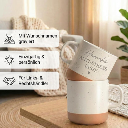 Anti Stress Tasse Steingut personalisiert mit Namen graviert lustige Kaffeetasse für Büro Kollegin Geschenk Kaffeetasse