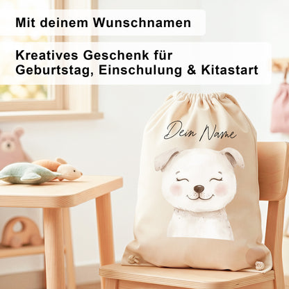 Hund Turnbeutel Kinder personalisierter Sportbeutel für Kindergarten & Kita Stoffbeutel mit Kordelzug