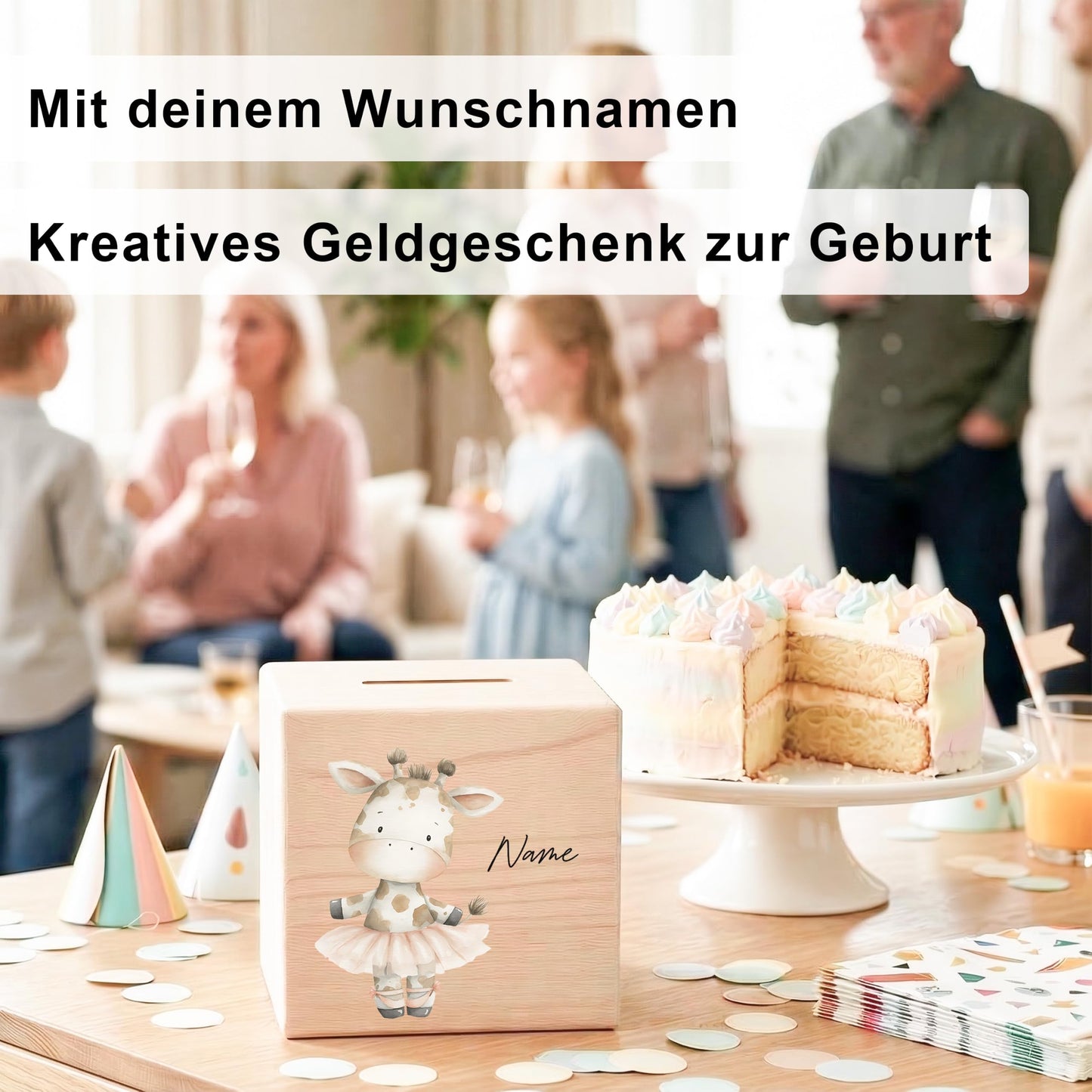 Spardose für Mädchen personalisierte Sparbox aus Holz mit Giraffe Geldgeschenk für Kinder