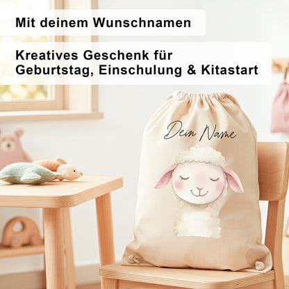Schaf Turnbeutel Kinder personalisierter Sportbeutel für Kindergarten & Kita Stoffbeutel mit Kordelzug