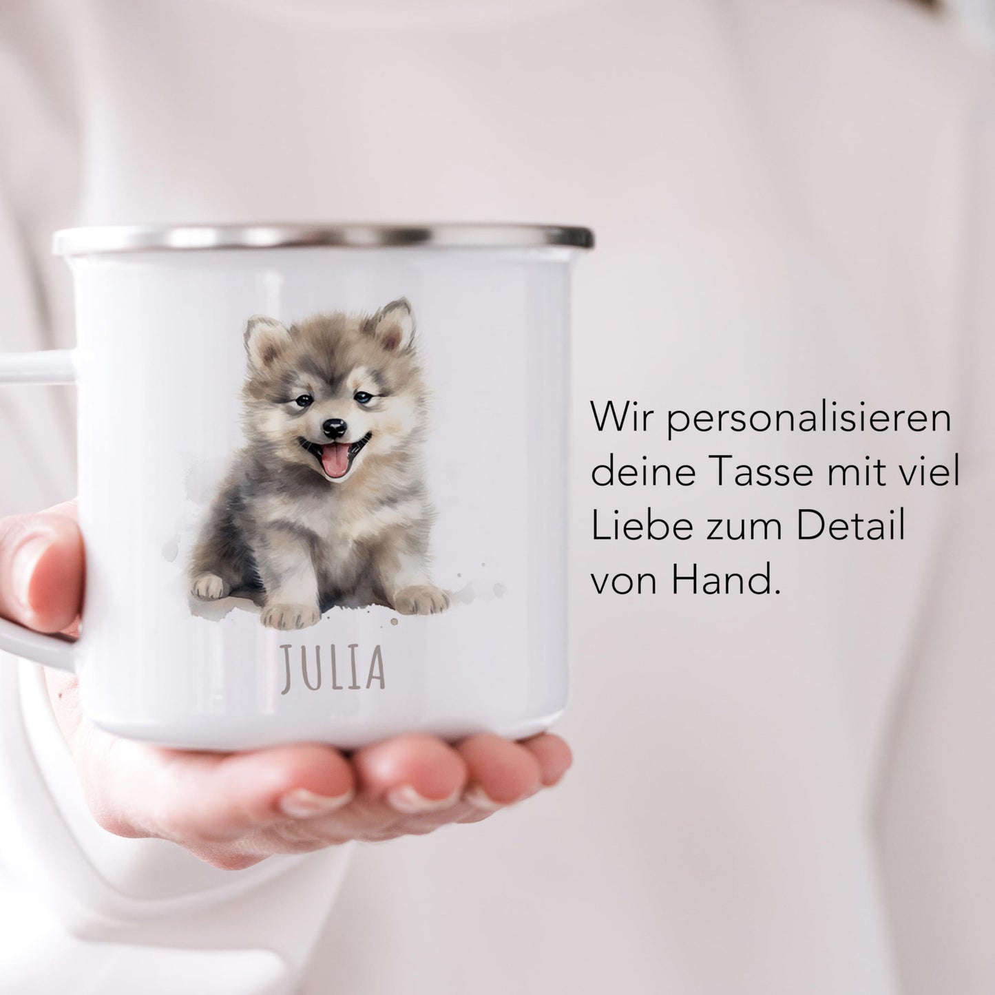 Emaille Tasse Tiere personalisiert