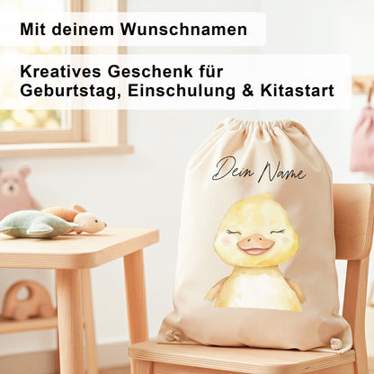 Ente Turnbeutel Kinder personalisierter Sportbeutel für Kindergarten & Kita Stoffbeutel mit Kordelzug