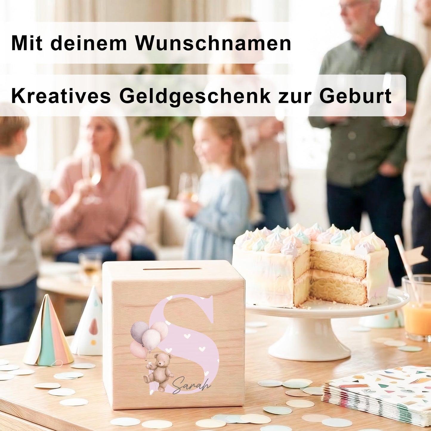 Buchstaben Spardose für Mädchen personalisierte Sparbox aus Holz als Geldgeschenk