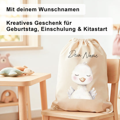 Gans Turnbeutel Kinder personalisierter Sportbeutel für Kindergarten & Kita Stoffbeutel mit Kordelzug