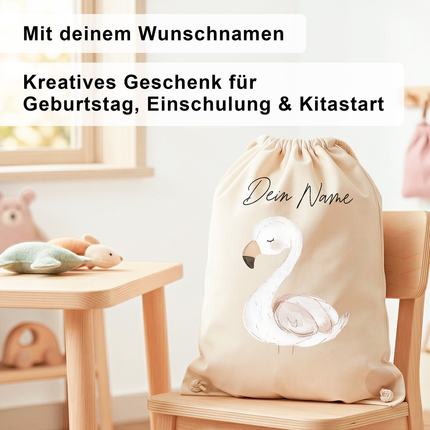 Flamingo Turnbeutel für Kinder personalisierter Sportbeutel für den Kindergarten Stoffbeutel mit Kordelzug