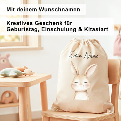 Hase Turnbeutel Kinder personalisierter Sportbeutel für Kindergarten & Kita Stoffbeutel mit Kordelzug