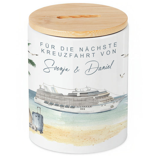 Spardose Schiff personalisiert als Reisekasse für die Kreuzfahrt
