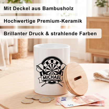 Spardose Dart personalisiert mit Namen Geschenk aus Keramik