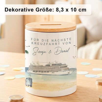 Spardose Schiff personalisiert als Reisekasse für die Kreuzfahrt
