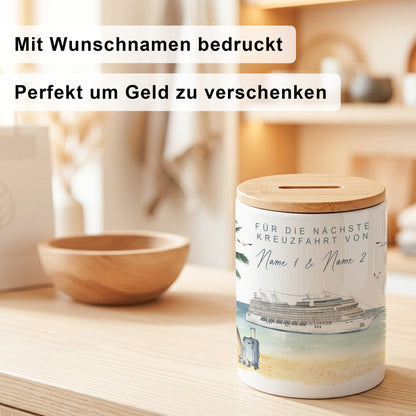 Spardose Schiff personalisiert als Reisekasse für die Kreuzfahrt