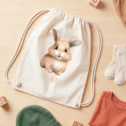 Hase Turnbeutel Kinder personalisierter Sportbeutel für den Kindergarten Stoffbeutel mit Kordelzug