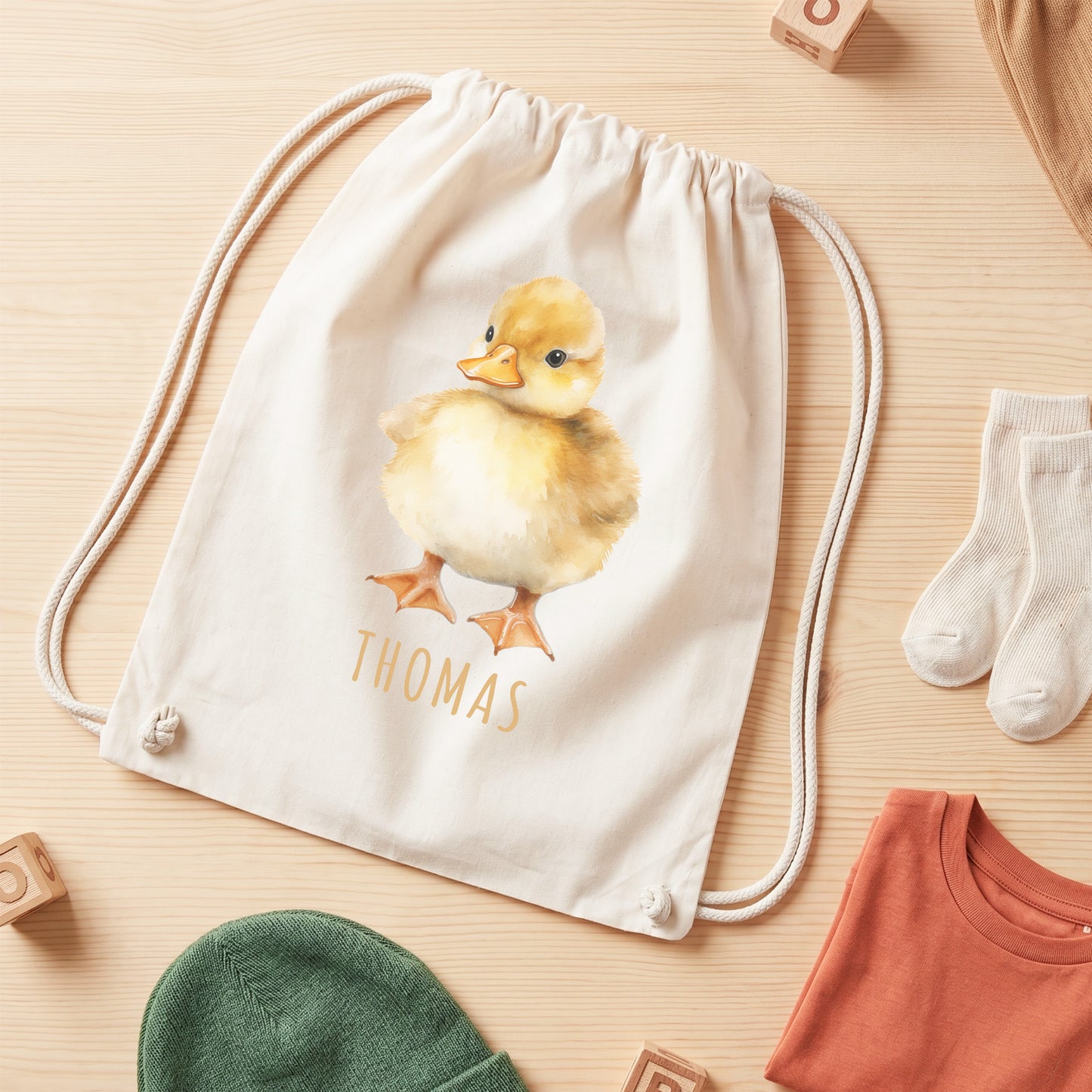 Ente Turnbeutel Kinder personalisierter Sportbeutel für den Kindergarten Stoffbeutel mit Kordelzug
