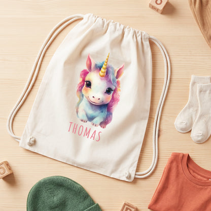Einhorn Turnbeutel Kinder personalisierter Sportbeutel für den Kindergarten Stoffbeutel mit Kordelzug
