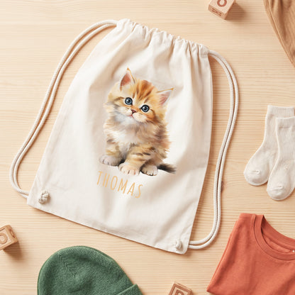 Katze Turnbeutel Kinder personalisierter Sportbeutel für den Kindergarten Stoffbeutel mit Kordelzug