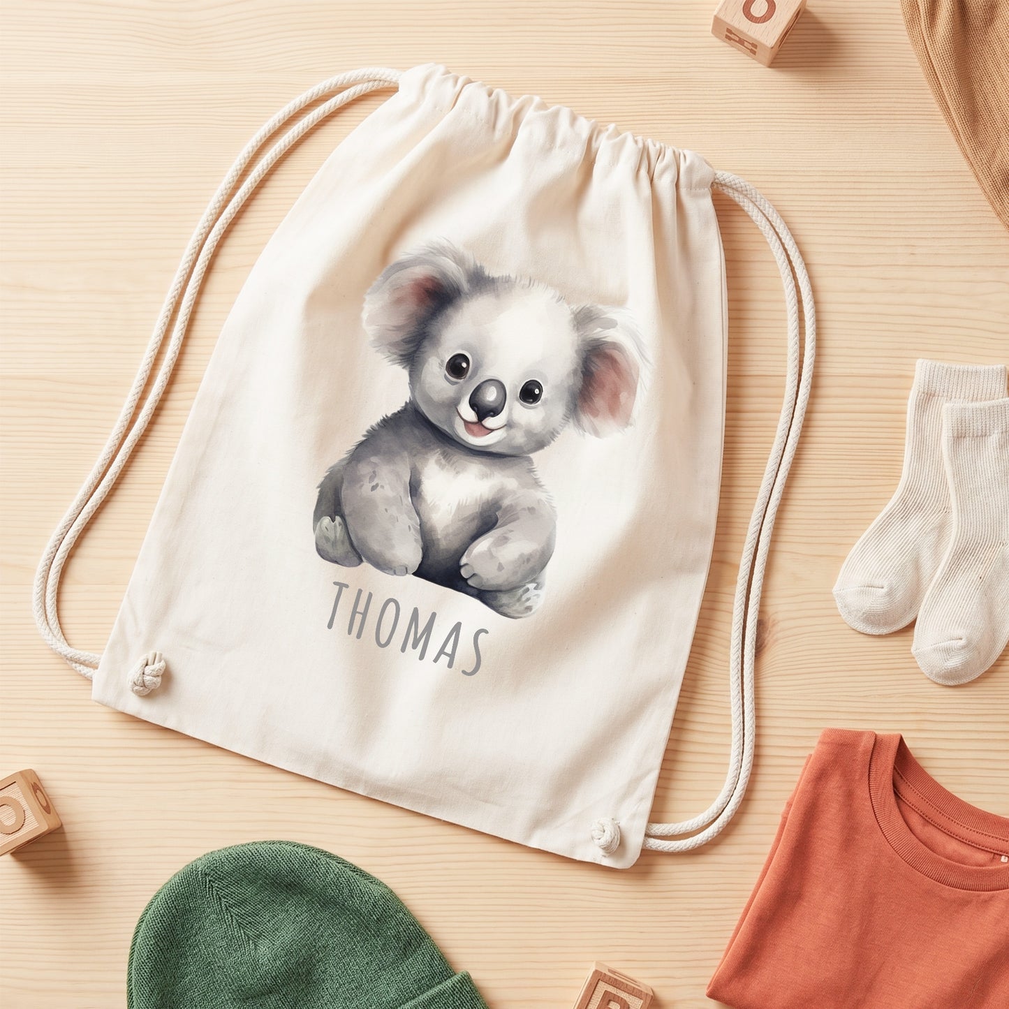 Koala Turnbeutel Kinder personalisierter Sportbeutel für den Kindergarten Stoffbeutel mit Kordelzug