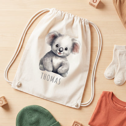 Koala Turnbeutel Kinder personalisierter Sportbeutel für den Kindergarten Stoffbeutel mit Kordelzug