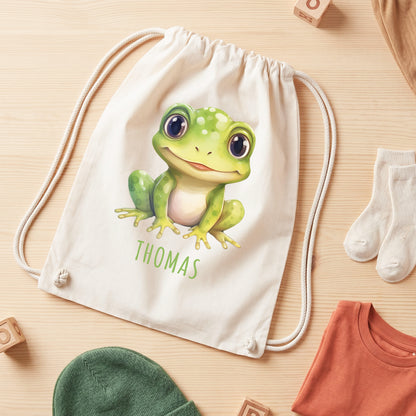 Frosch Turnbeutel Kinder personalisierter Sportbeutel für den Kindergarten Stoffbeutel mit Kordelzug