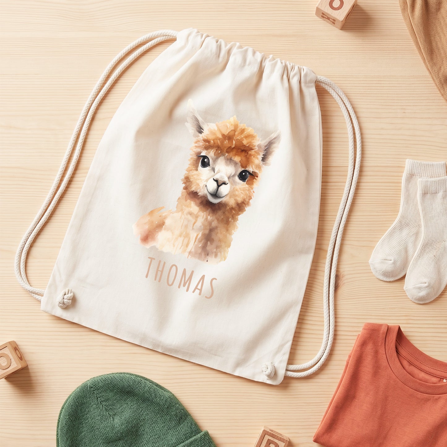 Lama Turnbeutel Kinder personalisierter Sportbeutel für den Kindergarten Stoffbeutel mit Kordelzug