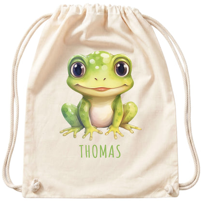 Frosch Turnbeutel Kinder personalisierter Sportbeutel für den Kindergarten Stoffbeutel mit Kordelzug