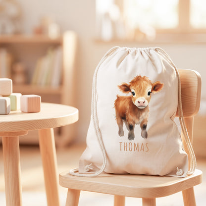 Kuh Turnbeutel Kinder personalisierter Sportbeutel für den Kindergarten Stoffbeutel mit Kordelzug