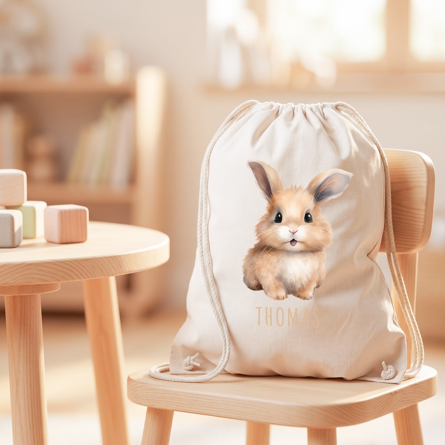 Hase Turnbeutel Kinder personalisierter Sportbeutel für den Kindergarten Stoffbeutel mit Kordelzug