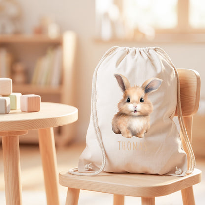 Hase Turnbeutel Kinder personalisierter Sportbeutel für den Kindergarten Stoffbeutel mit Kordelzug