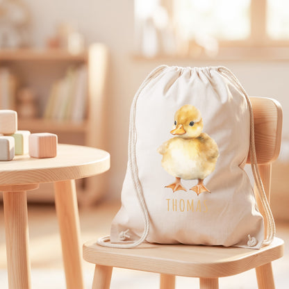 Ente Turnbeutel Kinder personalisierter Sportbeutel für den Kindergarten Stoffbeutel mit Kordelzug