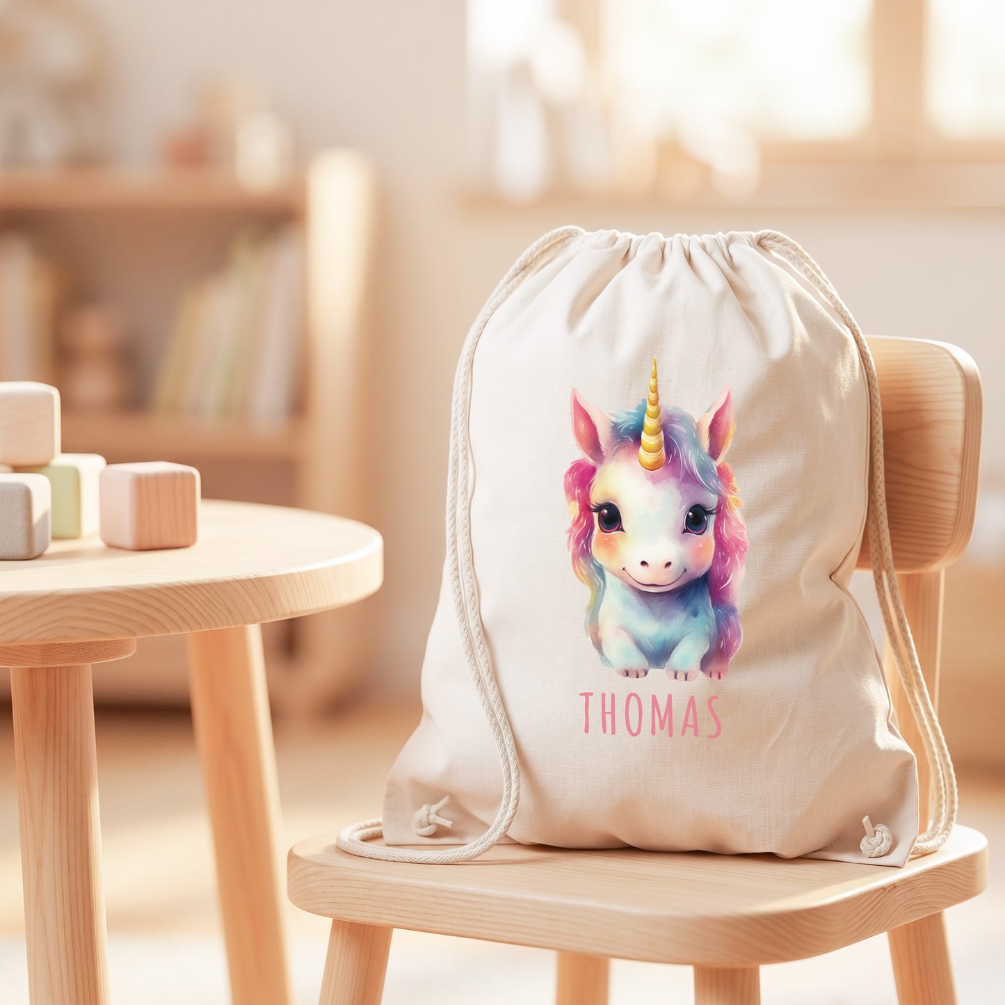 Einhorn Turnbeutel Kinder personalisierter Sportbeutel für den Kindergarten Stoffbeutel mit Kordelzug