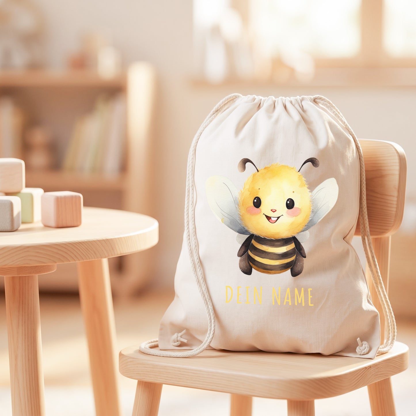 Biene Turnbeutel Kinder personalisierter Sportbeutel für den Kindergarten Stoffbeutel mit Kordelzug
