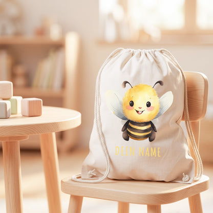 Biene Turnbeutel Kinder personalisierter Sportbeutel für den Kindergarten Stoffbeutel mit Kordelzug