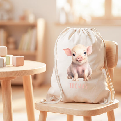 Schwein Turnbeutel Kinder personalisierter Sportbeutel für den Kindergarten Stoffbeutel mit Kordelzug