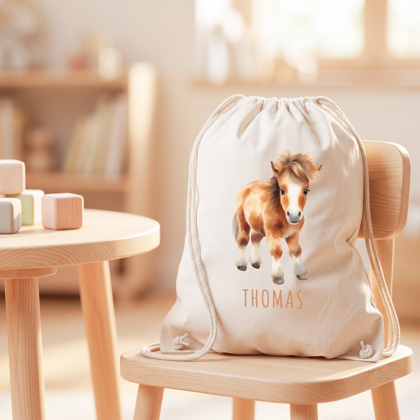 Pferd Turnbeutel Kinder personalisierter Sportbeutel für den Kindergarten Stoffbeutel mit Kordelzug