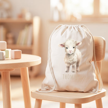 Schaf Turnbeutel Kinder personalisierter Sportbeutel für den Kindergarten Stoffbeutel mit Kordelzug