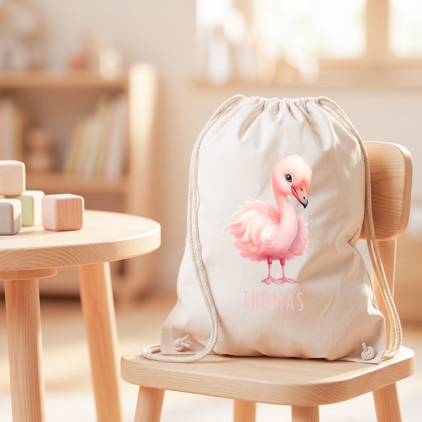 Flamingo Turnbeutel Kinder personalisierter Sportbeutel für den Kindergarten Stoffbeutel mit Kordelzug
