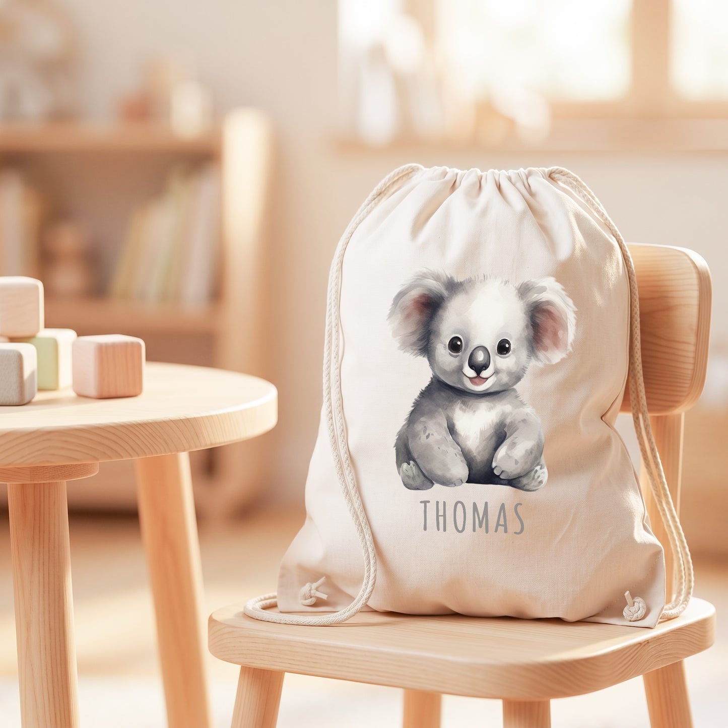 Koala Turnbeutel Kinder personalisierter Sportbeutel für den Kindergarten Stoffbeutel mit Kordelzug
