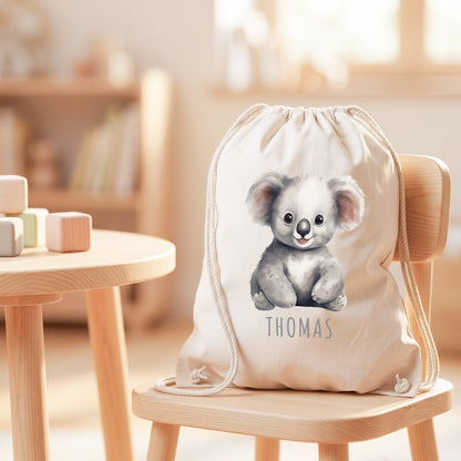 Koala Turnbeutel Kinder personalisierter Sportbeutel für den Kindergarten Stoffbeutel mit Kordelzug