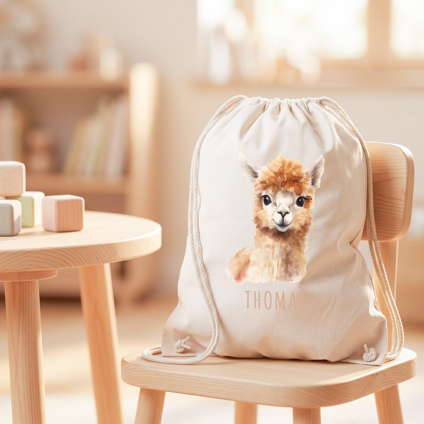 Lama Turnbeutel Kinder personalisierter Sportbeutel für den Kindergarten Stoffbeutel mit Kordelzug