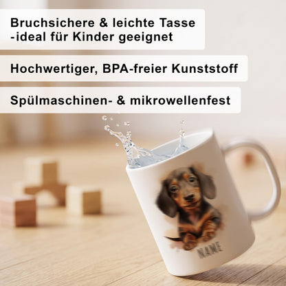 Bruchsichere Kindertasse leichte Kunststoff Tasse mit Henkel für Kindergarten, Dackel