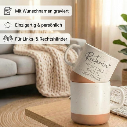 Renteneintritt Geschenk Frau Steingut Tasse personalisiert mit Gravur Abschiedsgeschenk Kollegin Rente Abschied Rentner endlich Rentnerin