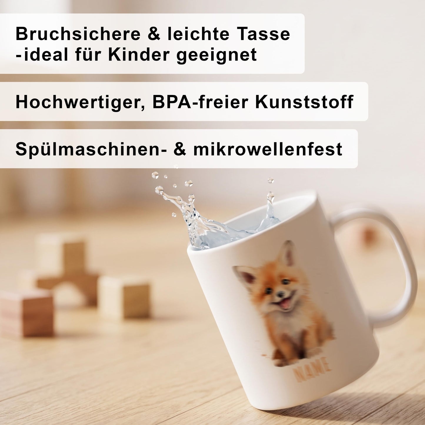 Bruchsichere Kindertasse leichte Kunststoff Tasse mit Henkel für Kindergarten, Fuchs