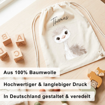 Strauß Turnbeutel für Kinder personalisierter Sportbeutel für den Kindergarten Stoffbeutel mit Kordelzug